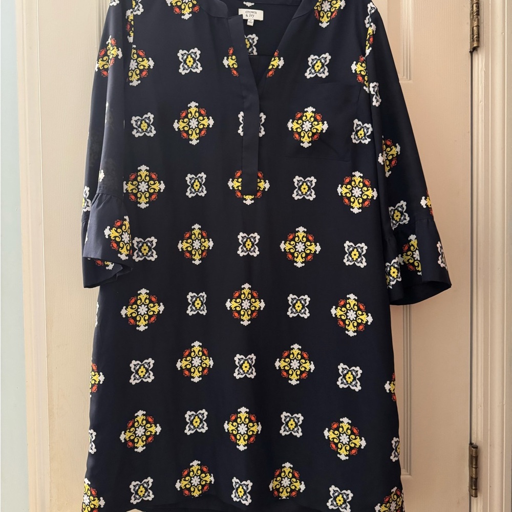 Crown & Ivy Navy Dress with Colorful Patterns